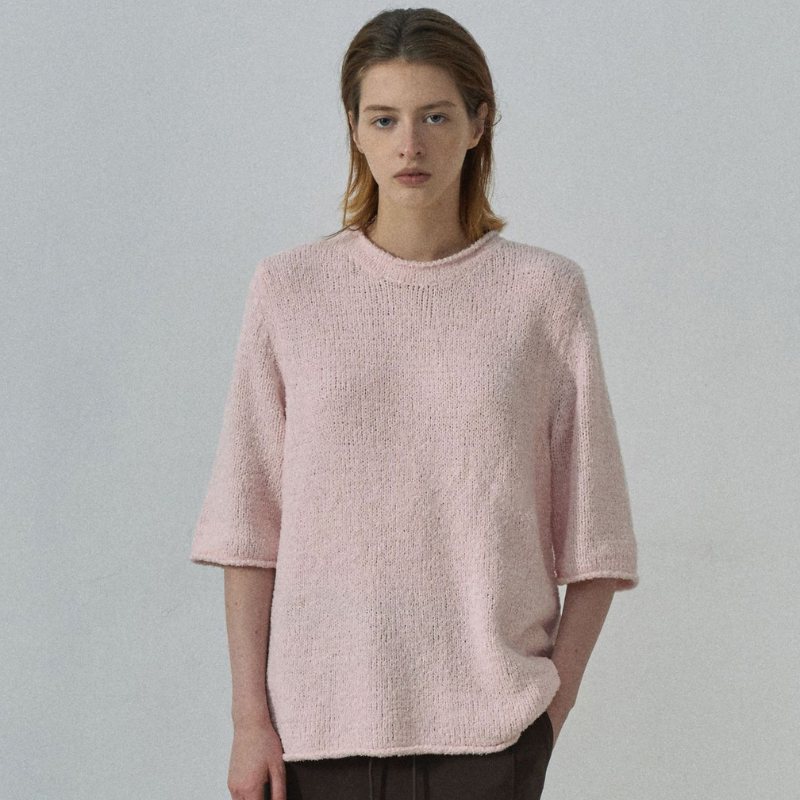 Soft Pink Short-Sleeve Knit Sweater