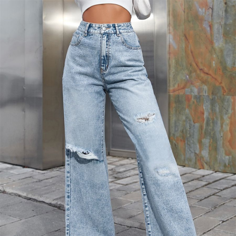 Light Blue High-Waisted Distressed Jeans