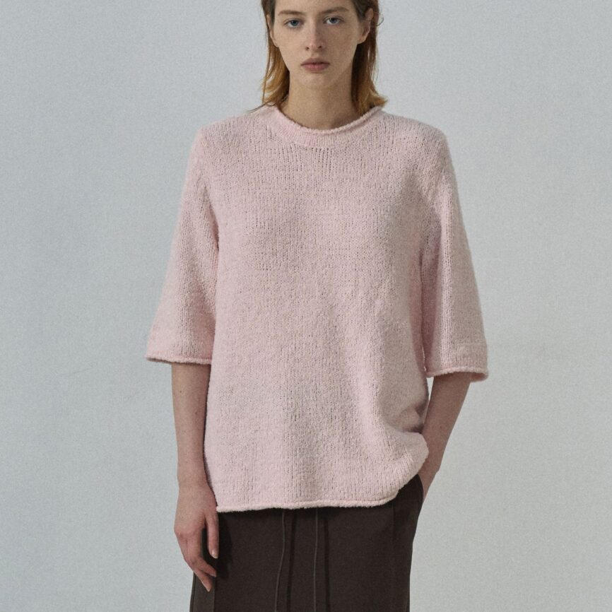 Soft Pink Short-Sleeve Knit Sweater