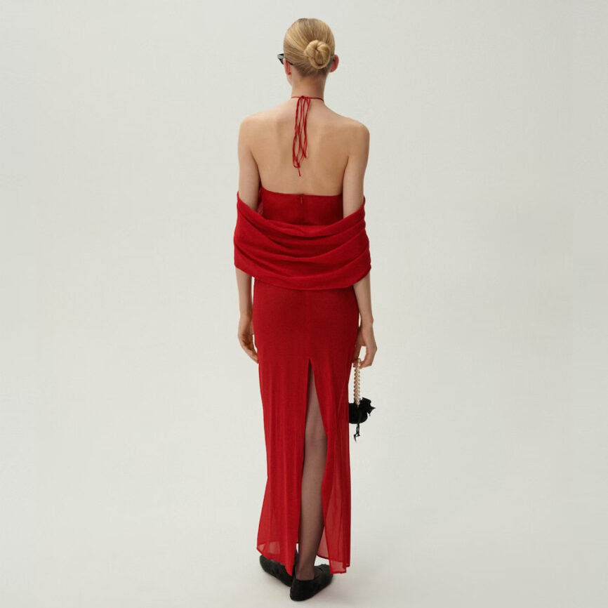 Elegant One-Shoulder Rosette Red Gown