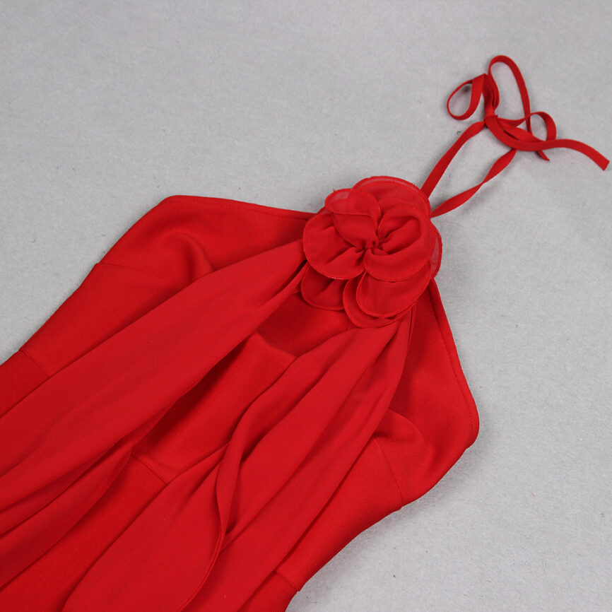 Elegant One-Shoulder Rosette Red Gown