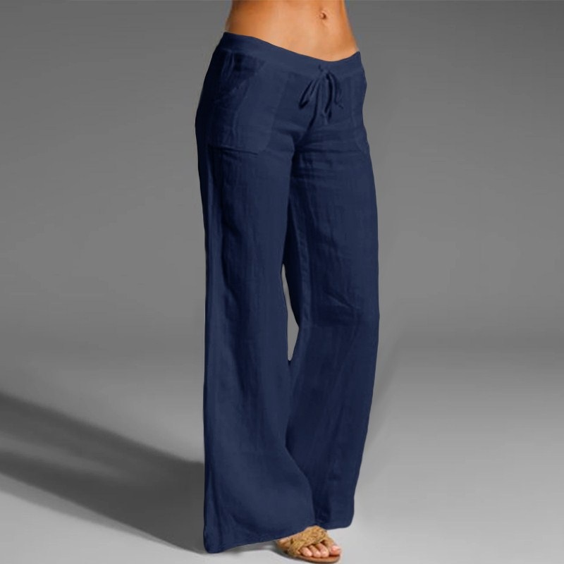 Navy Blue Casual Drawstring Pants